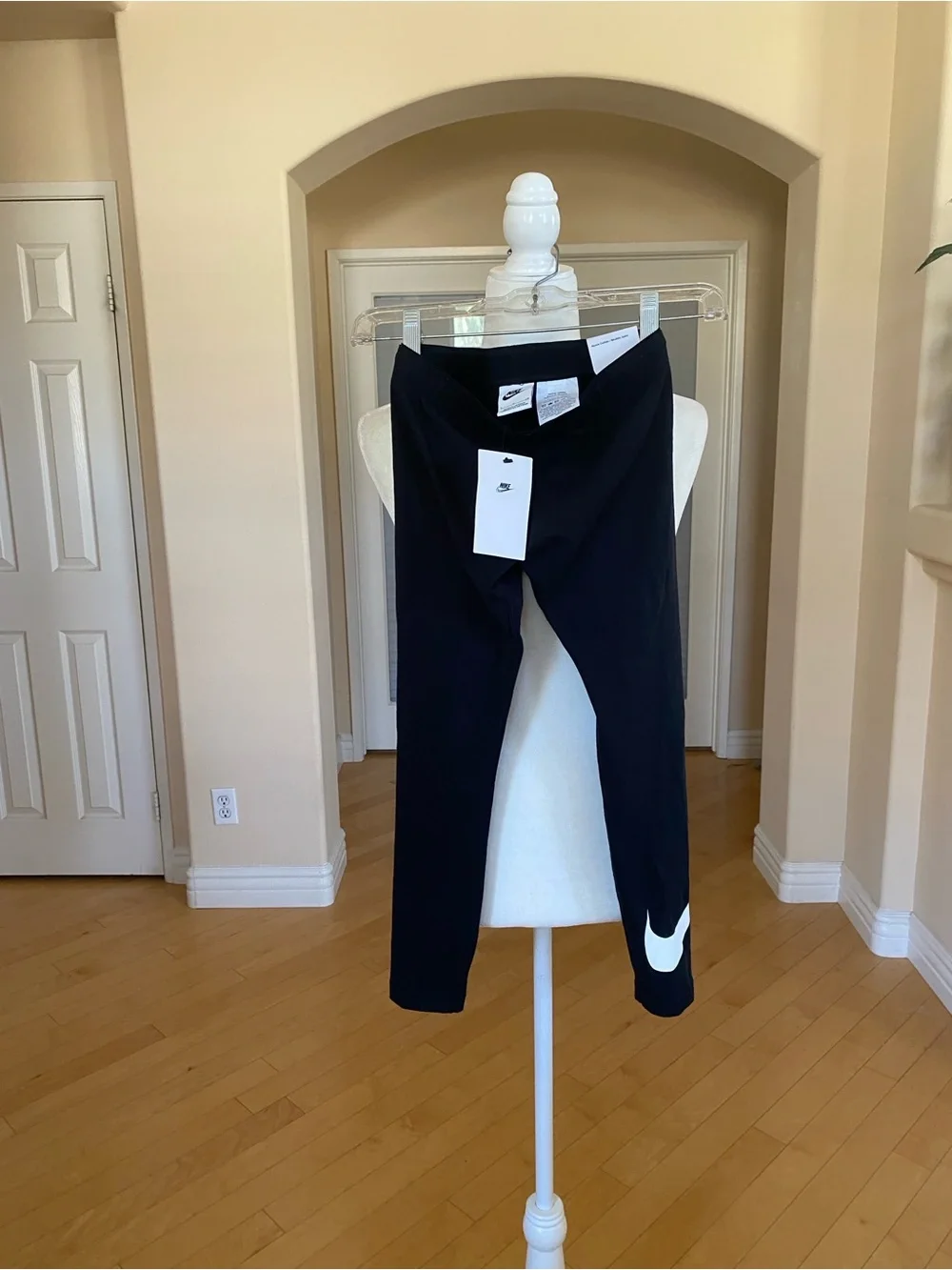 NWT Nike Kids Tight Fit Black Leggings with White Swoosh